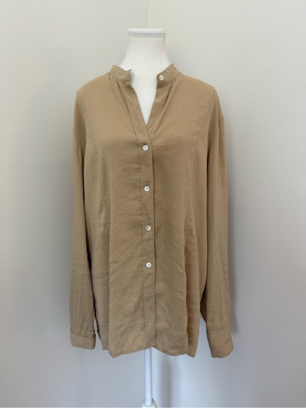 Theory Clemi Linen Blend Button Down Shirt Beige Size Large